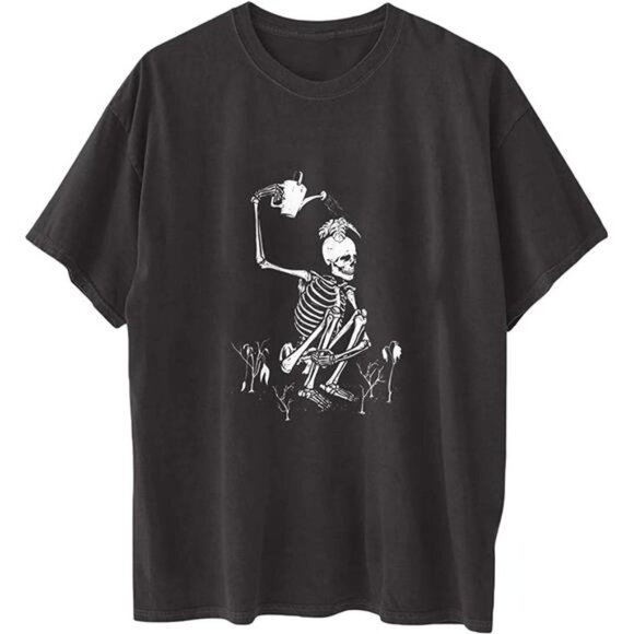 Boho‎ Skeleton Graphic Printed Oversized T Shirt Goth Skull Short Sleeve Tee Top - Picture 4 of 6